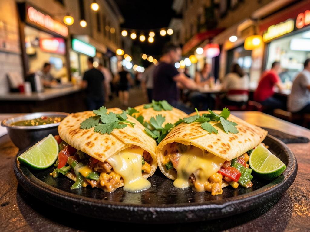 Cheesy quesadillas with salsa and lime